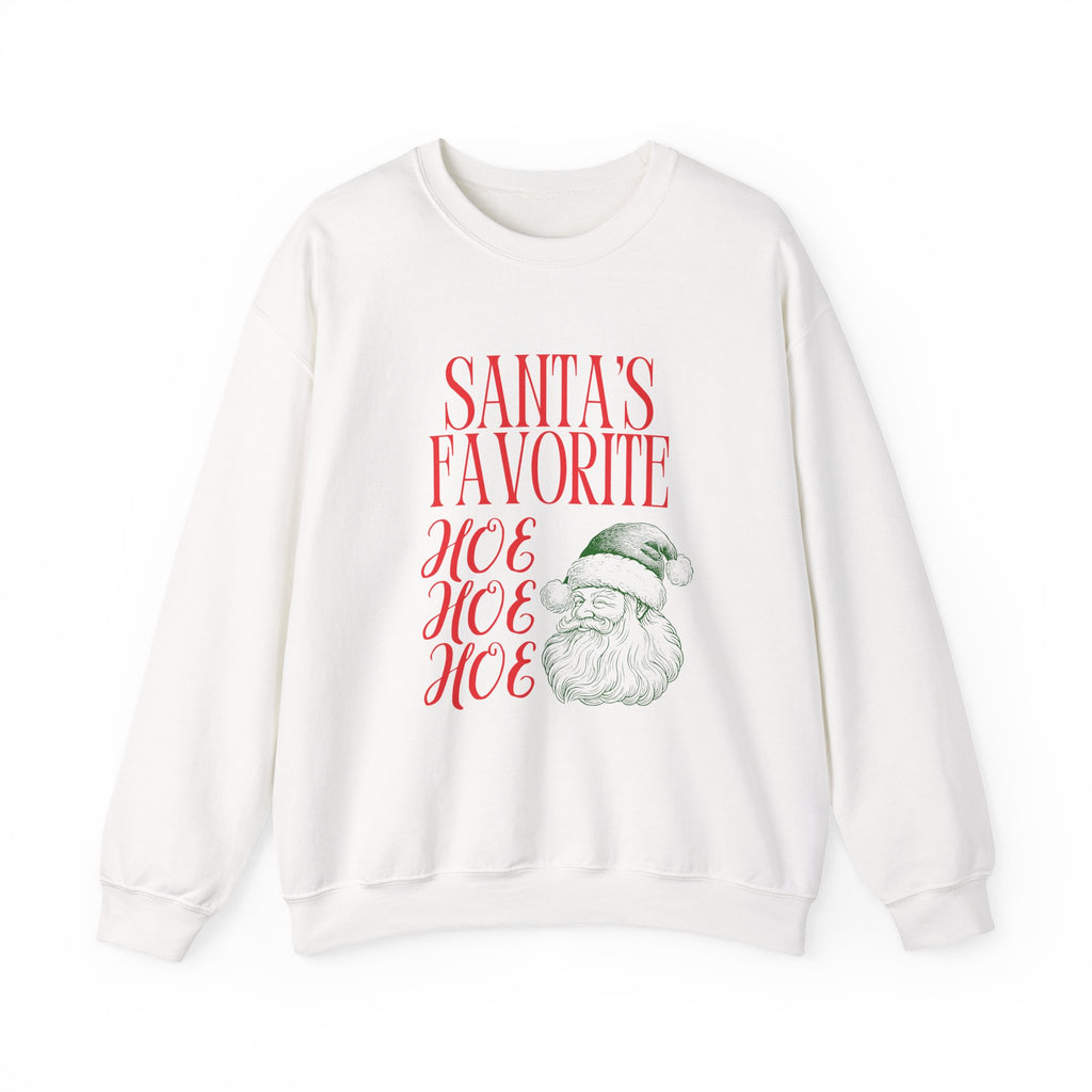 Christmas Sweatshirt - "Santa's Favorite Hoe Hoe Hoe" Vintage Santa White Crewneck