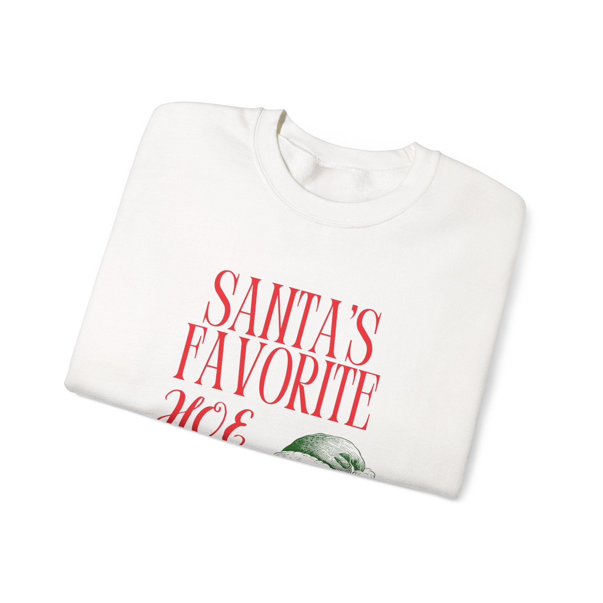Christmas Sweatshirt - "Santa's Favorite Hoe Hoe Hoe" Vintage Santa White Crewneck
